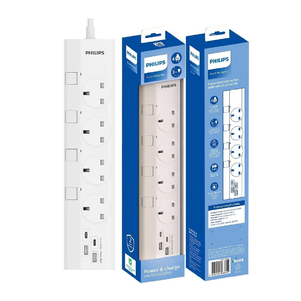 現貨|Philips - CHP4747WB USB拖板 四位獨立開關USB安全插座 【香港行貨|約1個工作日內寄出】