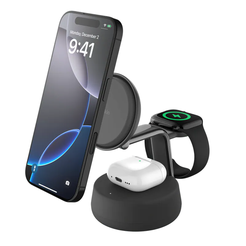 現貨｜Belkin - UltraCharge Pro Qi2 3合1 磁吸充電座 25W 附45W充電器 WIZ040my【香港行貨｜約1個工作日內寄出】