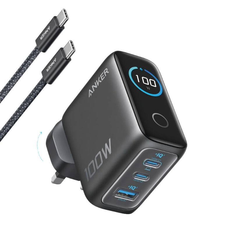現貨｜Anker - 100W 3Ports輸出牆插充電器 連USB-C充電線 (Smart Display) B121B【香港行貨｜約1個工作日內寄出】