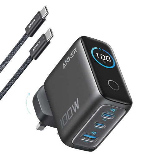 現貨｜Anker - 100W 3Ports輸出牆插充電器 連USB-C充電線 (Smart Display) B121B【香港行貨｜約1個工作日內寄出】