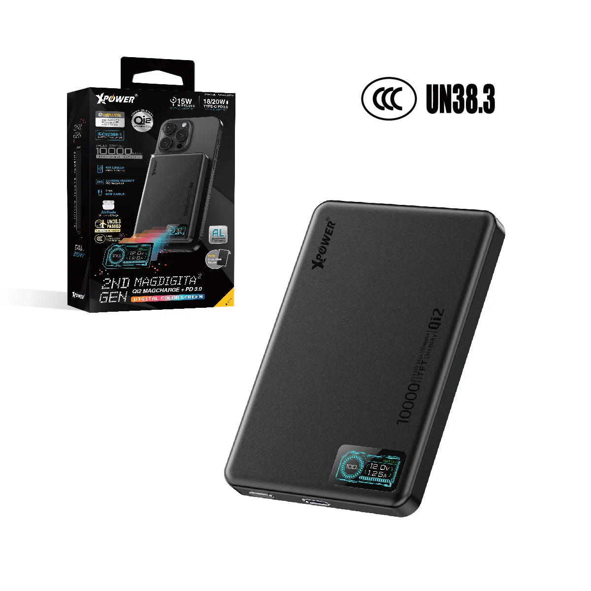 現貨｜XPower - MagDigita² 第2代 MDT2 PD3.0+QI2 彩屏顯示 磁吸行動電源 尿袋 (10000mAh, CCC認證, 3C可追溯二維碼)【香港行貨｜約1個工作日內寄出】