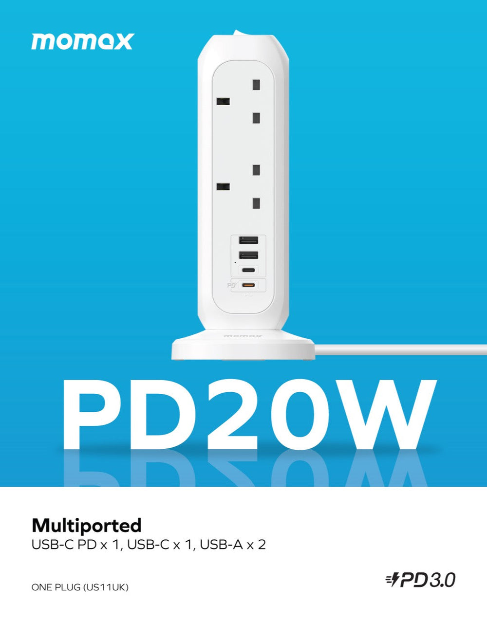現貨｜Momax - OnePlug 直立式拖板 PD20W 2A2C 11位排插+4位快充USB拖板【香港行貨｜約1個工作日內寄出】