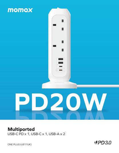 現貨｜Momax - OnePlug 直立式拖板 PD20W 2A2C 11位排插+4位快充USB拖板【香港行貨｜約1個工作日內寄出】