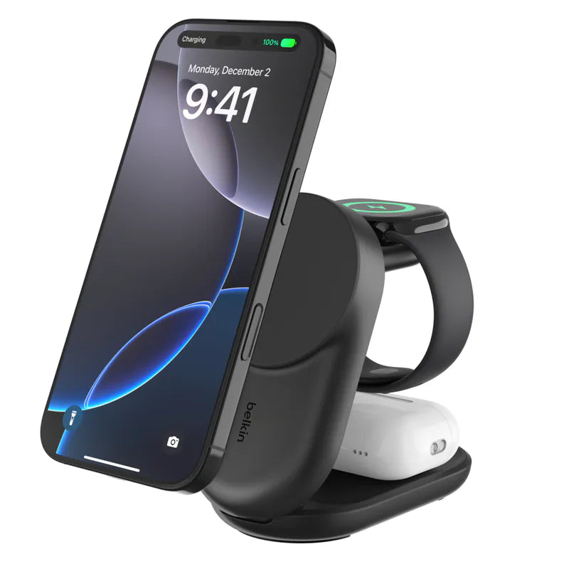 現貨｜Belkin - UltraCharge Qi2 3合1 可摺疊磁吸充電器 25W (附送 45W 充電器) WIZ037my【香港行貨｜約1個工作日內寄出】