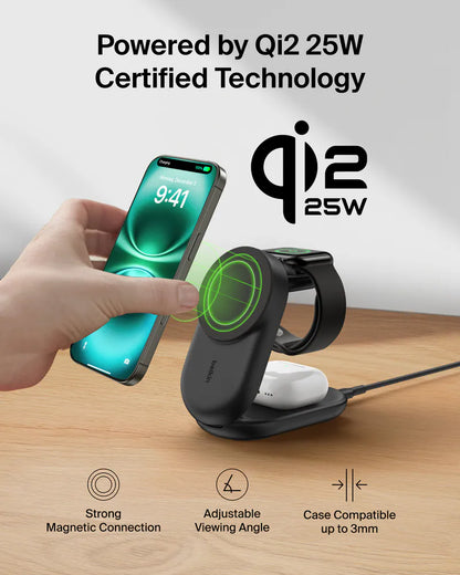 現貨｜Belkin - UltraCharge Qi2 3合1 可摺疊磁吸充電器 25W (附送 45W 充電器) WIZ037my【香港行貨｜約1個工作日內寄出】
