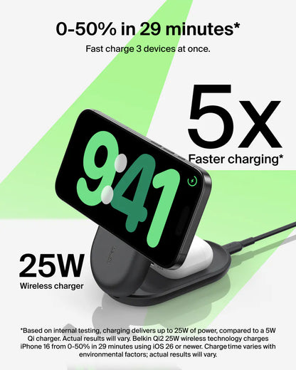 現貨｜Belkin - UltraCharge Qi2 3合1 可摺疊磁吸充電器 25W (附送 45W 充電器) WIZ037my【香港行貨｜約1個工作日內寄出】