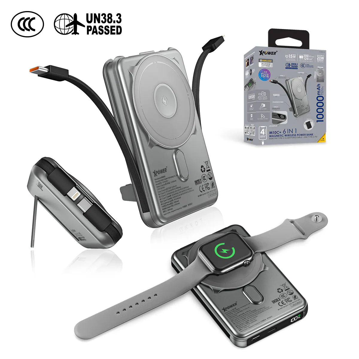 現貨｜XPower - M10C+ 6合1多功能數顯 磁吸無線移動電源 行動電源 尿袋 (10000mAh, CCC認證, 20W PD3.0 )【香港行貨｜約1個工作日內寄出】
