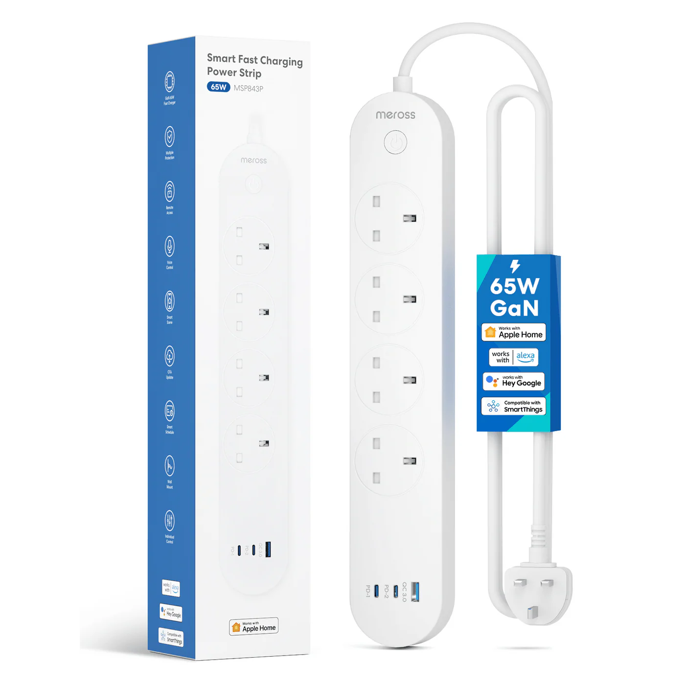 現貨｜Meross - Smart Power Strip 智能快充拖板 65W GaN 智能拖板 (MSP843P UK)【香港行貨｜約1個工作日內寄出】